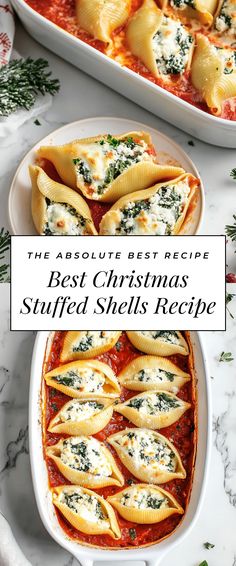 Image for Best Christmas Stuffed Shells Recipe Stuffed Shells Recipe Healthy, Quick And Easy Stuffed Shells, Christmas Stuffed Shells, The Best Stuffed Shells Recipe, Stuffed Shells Cheese, Holiday Lasagna Recipe, Authentic Italian Stuffed Shells, Thanksgiving Stuffed Shells, Protein Stuffed Shells