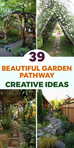 beautiful garden pathway with flowers and trees