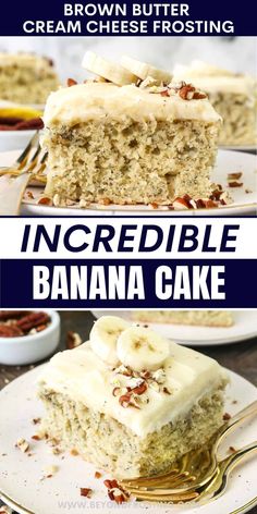 Banana cake smothered with silky brown butter cream cheese frosting Taste Of Home Banana Cake, Banana Cake No Butter, Cream Cheese Banana Cake, The Best Banana Cake In The World, Banana Cakes Easy, Super Moist Banana Cake, Banana Recipe Ideas, Apple And Banana Cake