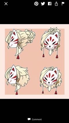 four different images of an anime character's head with hair in various stages of development