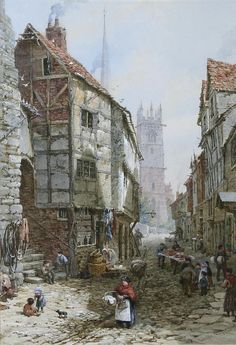 an image of a painting of people in the street