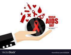 a hand holding a red ribbon for world aids day