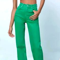 Purchased Online And Washed Before Trying On. These Have Great Stretch And Fit More Like A Legging On Me. 13.5" Waist And 29.5" Length. Super Cute If I Were Younger Enjoy! Chic Green Cotton Jeans, Green Straight Leg Jeans For Summer, Trendy Green Trousers Jeans, Summer Green Jeans, Spring Green Jeans For Workwear, Trendy Green Straight Jeans, Green Wide Leg Jeans For Spring, Trendy Green Full-length Pants, Spring Green Straight Leg Pants