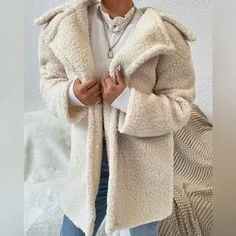 SHEIN | Jackets & Coats | Nwot Womens Cream Teddy Coat Size Extra Small Xs | Poshmark