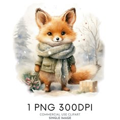 a painting of a fox wearing a scarf and boots with the words 1 png 300pi on it