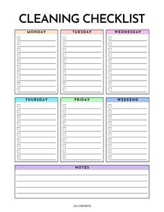 the printable cleaning checklist is shown