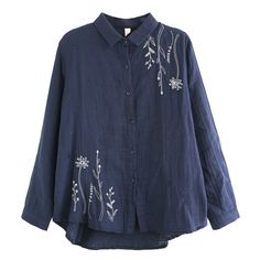 Floral Embroidered Shirt, Linen Shirts Women, Fresh Outfits, Casual Long Sleeve Shirts, Sleeves Clothing, Shirt Embroidery, Blouse Material, Chinese Clothing, Spring Shirts