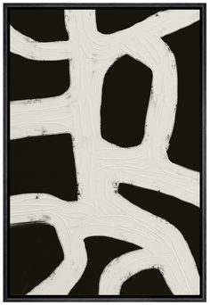 an abstract black and white painting with lines in the shape of intersecting shapes on a black background