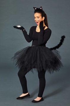 Easy Homemade Halloween Costumes, Halloween Tutu Costumes, Girls Reference, Sew Halloween Costume, Black Cat Costume, Cat Costume Diy, Best Diy Halloween Costumes, Halloween Costumes To Make