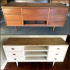 before and after shots of an old dresser