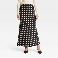 Dress up for brunches, lunches or dinners in chic style with this Maxi Slip Skirt from A New Day™. This maxi-length slip skirt is made from lightweight satin fabric for all-day comfort, while the full elastic waistband lends a secure fit. Tailored in a high-rise silhouette with a slim fit for a flattering look, you can pair this skirt with your fave tops and footwear for versatile ensembles. A New Day™: Style that goes wherever you do. Polkadots Outfits, Polka Dot Skirt Outfit, Dot Skirt Outfit, Maxi Slip Skirt, Midi Sweater Skirt, Polka Dot Skirt, Slip Skirt, Women Maxi, Polyester Dress