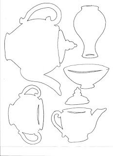 the silhouettes of teapots and kettles are shown in black ink on white paper