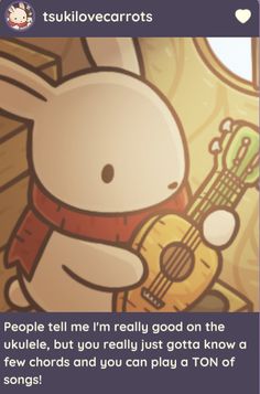 a rabbit holding a ukulele in its right hand and playing the ukulele