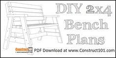 the diy 2x4 bench plans is shown in black and white with text overlay