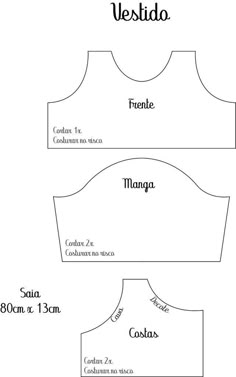 an image of a sewing pattern for a vest with the names and measurements on it