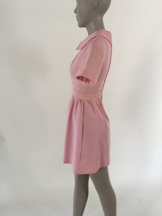 1970's pink polyester mini dress. Several discolored spots through out the dress (see photos)Size XS in womensMeasurements:B: 34"W: 26"H: 38"Shoulder to top of band: 11.5"Band height: 3"Bottom of band to hem:Sleeve length: 7.5" Daphne Scooby Doo Costume, Daphne Costume, Striped Shirt, See Photo, Lincoln, 1970s, The Dress, High Neck Dress, Sleeve Length