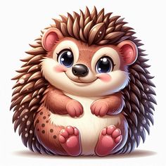 a cute hedgehog sitting down with its paws on it's chest and eyes wide open