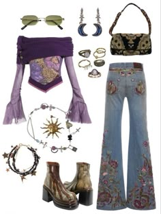 Hippy Outfit Inspiration, Cassie Howard New Years Dress, Y2k Hiking Outfit, Once Upon A Time Fashion Inspired Outfits, Disco Punk Fashion, Aesthetic Fairy Outfits, Etheral Dresses Aesthetic, Vintage Fairycore Outfits