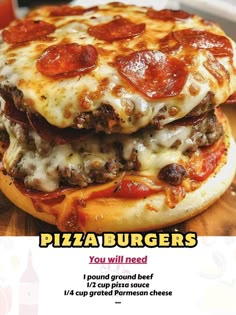 two pizzas stacked on top of each other with the words you will need 1 pound beef