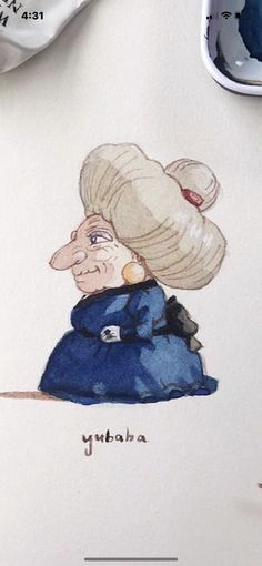 a watercolor painting of a woman with a hat on her head