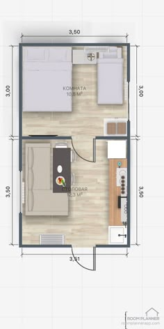 the floor plan for a small apartment with one bedroom and an attached living room area