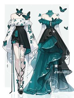 two women in dresses with butterflies on them