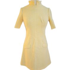 Super groovy yellow and white window pane Plaid Gogo Dress from the late 60s. Handmade by a local, well-known seamstress from her time. There is no damage other than a couple of loose stitches at the armpit, as shown in the photos. Pet free and smoke-free. Please see all of the photos for a closer look and for measurements. Thanks. 60s Mod Mini Dress, Mod Style Retro Print Mini Dress, Mod Mini Dress With Retro Print, Retro Print Mod Mini Dress, Gogo Dress, Yellow 60s Mod Dress, White Windows, Super Cool, Yellow Dress