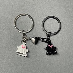 Show off your friendship with these BFF Ghosts Keychains! Perfect for best friends who share a love for all things spooky and gothic, this keychain set is designed to embody the essence of your bond. Whether you're an elder emo or a pastel goth, these kawaii ghost keychains will add a touch of spooky charm to your accessories. These high-quality keychains feature two cute ghost designs, one for you and one for your best friend. They are made from durable materials, ensuring that they can withsta Novelty Black Keychain For Gift, Customized Black Keychains For Gifts, Customized Black Keychain For Gift, Goth Keychain, Bff Keychain, Emo Gifts, Elder Emo, Kawaii Ghost, Accessories Kawaii