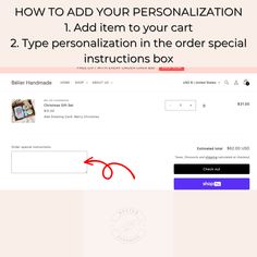 the instructions for how to add your personalized cart in an online store or shop