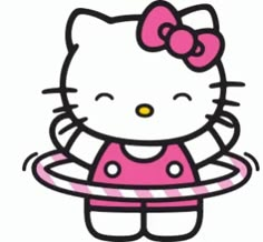 a hello kitty holding a frisbee in her hand