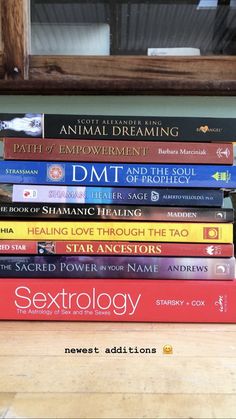 a stack of books sitting on top of a wooden table