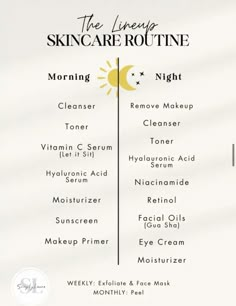 Morning / night skincare routine by Laura Davis Night Skin Routine Skincare, Morning Vs Night Skin Routine, Morning And Night Skin Care Routine, Night Skin Routine, Skincare Night Routine, Night Routine Skincare, How To Heal Blisters, Morning And Night Skincare, Bronzer Application