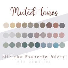 colored palettes with the words muted tones in brown, blue, and green