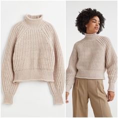 Boxy Sweater In Soft, Knit Fabric With Wool Content. Roll-Edge Mock Turtleneck, Long, Wide Raglan Sleeves, And Wide, Roll-Edge Ribbing At Cuffs And Hem. True To Size. Cropped Style Sizethe Model Is 175cm/5'9" And Wears A Size S Compositionpolyester 50%, Acrylic 45%, Wool 5% Additional Material Informationshell: Recycled Polyester 50% Brand New. Final Sale. Please Ask Questions Before Purchasing. Oversized Cream Sweater, Beige Knit Sweater, Sparkle Sweater, Fine Knit Sweater, Tie Dye Sweater, Boxy Sweater, Collared Sweatshirt, Quarter Zip Sweater, Knit Turtleneck Sweater