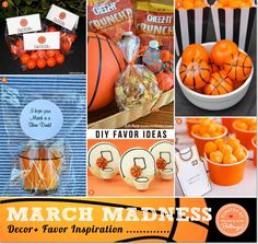 an orange themed birthday party with basketballs and candy for the kids to play in