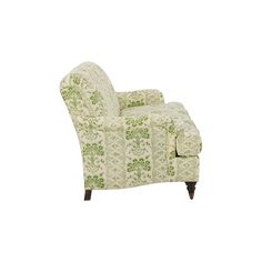 a green and white patterned chair on a white background