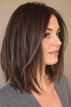 45 Layered Lob Haircuts  - Stylish Hair Ideas Haircuts For Thick Shoulder Length Hair, Shoulder Length Aline Haircut, Above Shoulder Brown Hair, Thick Long Bob Haircut, Shoulder Length Hair Lob, Brunette Haircut Ideas Shoulder Length, Below Shoulder Length Haircut, Choppy Layers For Medium Hair Straight, Lazy Haircuts For Medium Hair