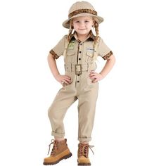 The Fun Costumes Zookeeper Costume Toddler OutfitLearning about jobs helps kids learn about the world. And for little animal lovers, the only jobs on their minds are the ones that the workers at the zoo do! Now your little one can roleplay as an animal expert with this cute zookeeper costume for girls. With fun safari themed styling and realistic details, she's going to love becoming an animal expert this Halloween!Product Design:Help your toddler channel all their animal obsession into a future Occupation Costumes, Zoo Keeper Costume, Zookeeper Costume, Moda Safari, Safari Costume, Pith Helmet, Khaki Jumpsuit, Safari Outfit, Fluffy Cats