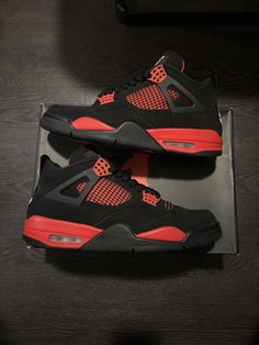 WORN 1x Og all with box Red Thunders, Jordan 4 Red Thunder, Jordan 4 Red, Red Thunder, Custom Nike Shoes, Custom Nike, Dream Gift, Jordan 4 Retro, Custom Nikes