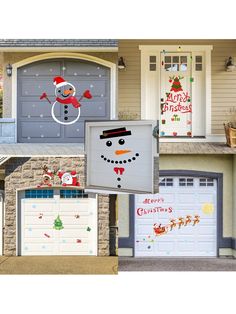 christmas decorations and garage doors with snowmen on them