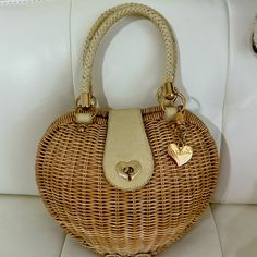 Just The Right Conversation Piece For Your Next Ladies Luncheon. Upscale Yet Whimsical, Sturdy And Fun. Ladies Straw Hand Bag Which Has Never Been Used. Heart-shaped Brown Bag For Everyday Use, Handmade Heart Shaped Bag For Everyday Use, Heart-shaped Handmade Bag For Everyday Use, Handmade Heart-shaped Bag For Everyday Use, Ladies Luncheon, Conversation Piece, Hand Bag, Straw Bag, Heart Shapes