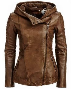 This!!  I want it, but can't freaking figure out where to buy it!  HELP!!! Leather Jacket With Hood, Brown Jacket, Leather Jackets Women, Jennifer Lopez, Autumn Winter Fashion, Hooded Jacket