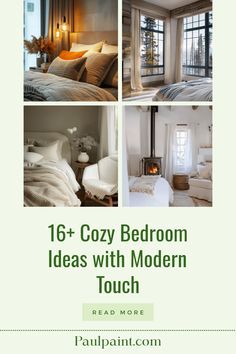 the front cover of a book with pictures of different rooms and furnishings in it, including bed