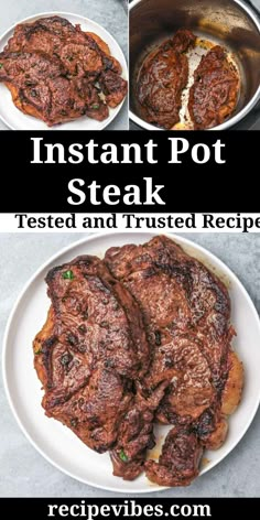 instant pot steak recipe on a white plate