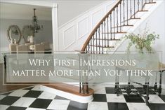 a black and white checkered floor with the words why first impressions matter more than you think