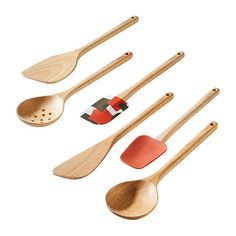 wooden spoons and spatulas with different designs on them