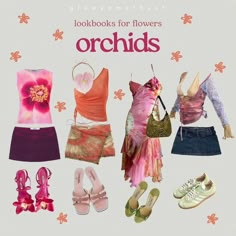 Orchid Aesthetic Outfit, Flower Clothes Aesthetic, Summer Colourful Outfits, Flowered Dress Outfit, Orchid Clothes, Flowercore Outfit, Flower Outfit Aesthetic