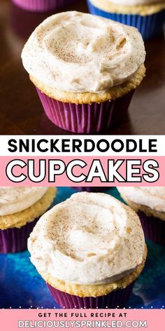 Looking for Christmas dessert ideas? Here's a sweet treat to make at home! This holiday baking recipe starts with cinnamon vanilla cupcakes. Topped with cinnamon frosting, these Easy Snickerdoodle Cupcakes will satisfy your cravings! Cinnamon Swirl Cupcakes, Cinnamon Buttercream Frosting, Snickerdoodle Cupcakes, Homemade Cupcake Recipes, Cinnamon Frosting, Cupcake Recipes From Scratch, Cinnamon Buttercream, Dessert Breads, Baking List