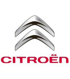 the citroen logo is shown on a white background with red letters and black lines