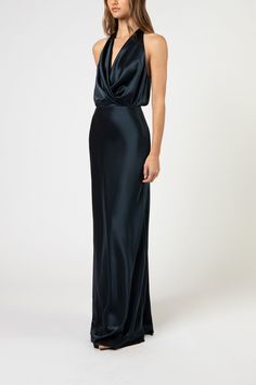 Pleat Draping, Draped Gown, Drape Gowns, Black Bridesmaids, Michelle Mason, Bias Cut Skirt, Halter Gown, Black Tie Dress, Guest Attire